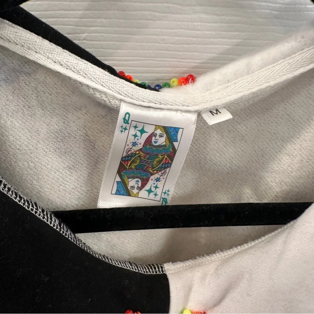 QUEEN OF SPARKLES Black and White Sweatshirt with Rainbow Trim - Picture 2 of 8
